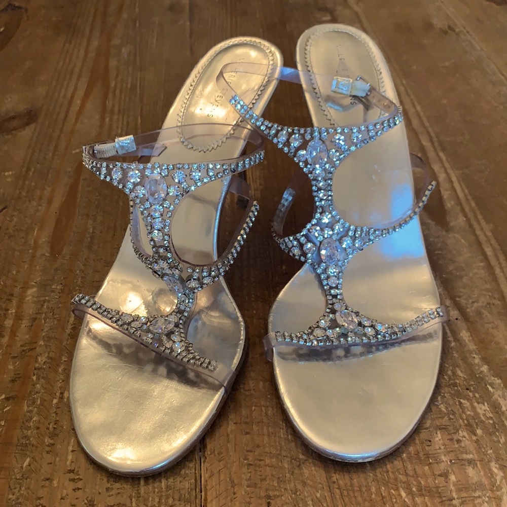 Valerie Stevens Silver Rhinestone Heels Size 8